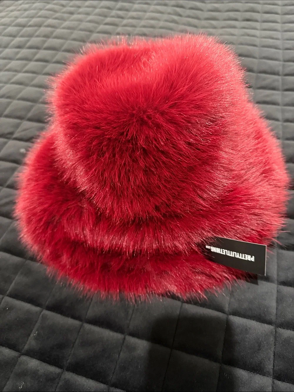 Plush Faux Fur Bucket Hat - cherry Red